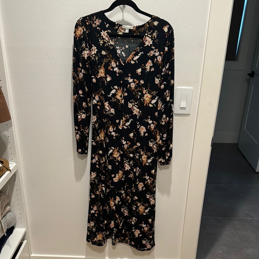 Floral Black Midi Dress